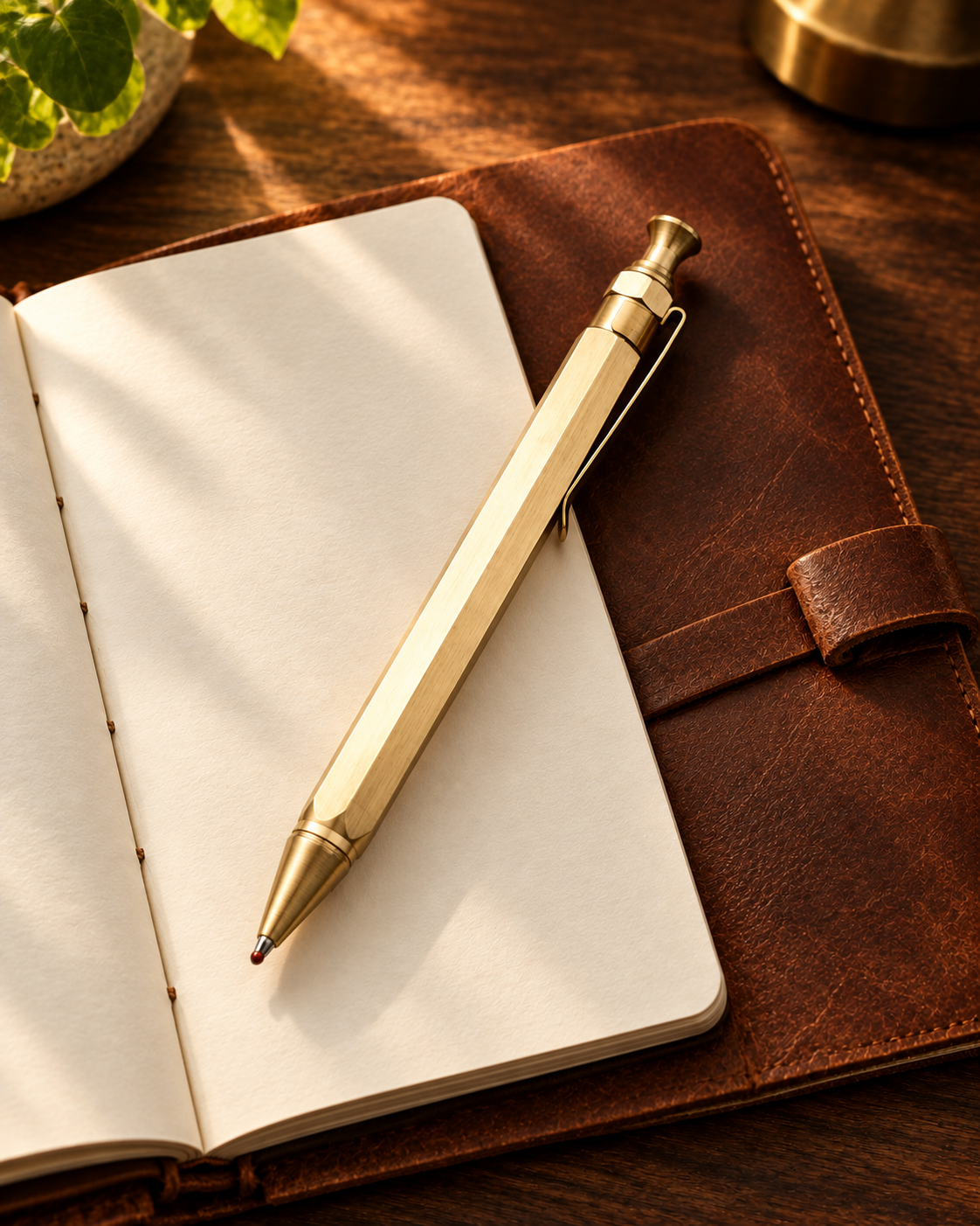 Morrow hexagonal brass click pen in use