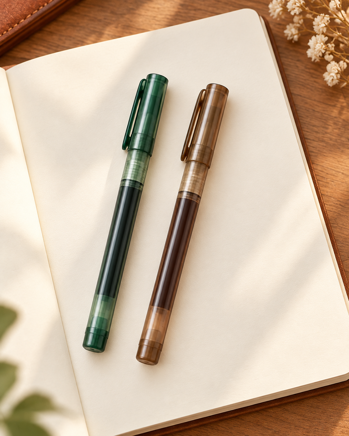 Morrow quick-dry liquid ink pen pair in use