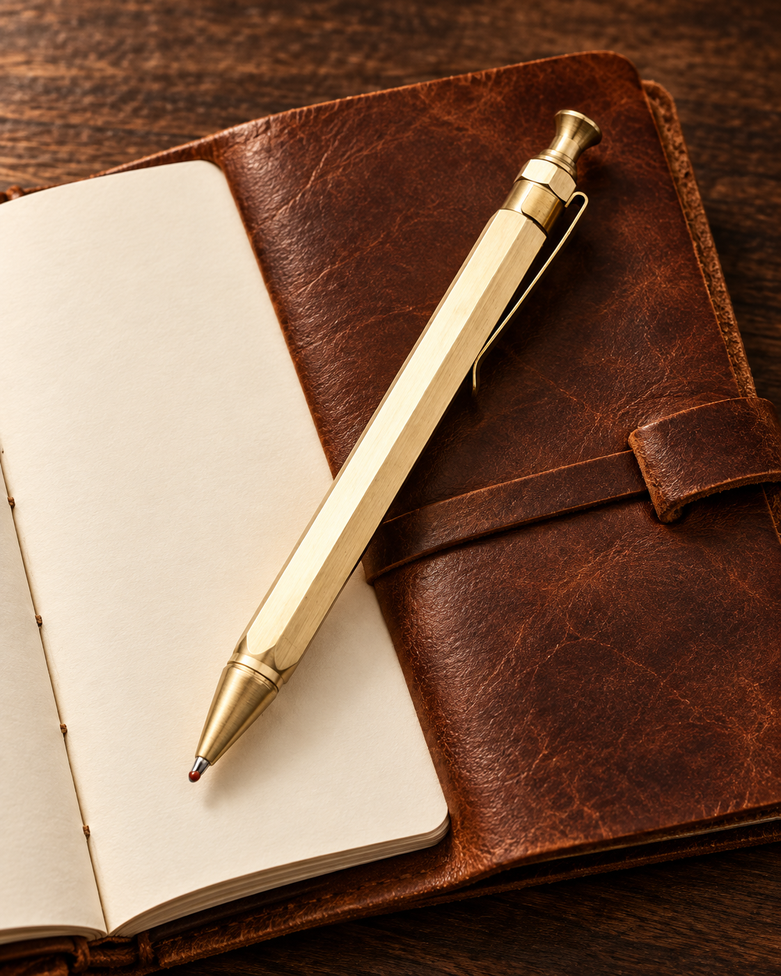 Morrow hexagonal brass click pen