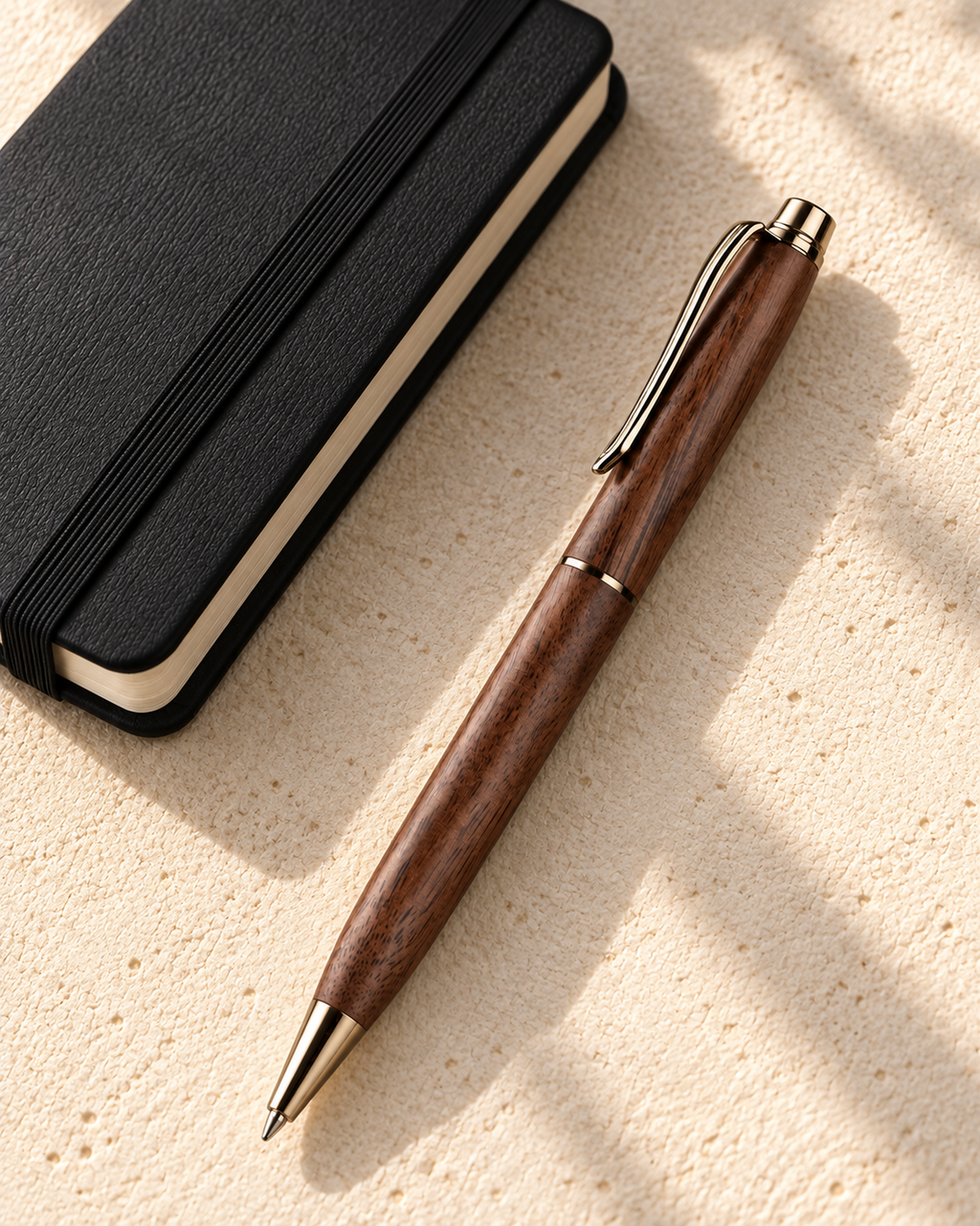 Morrow walnut wood gift pen in use